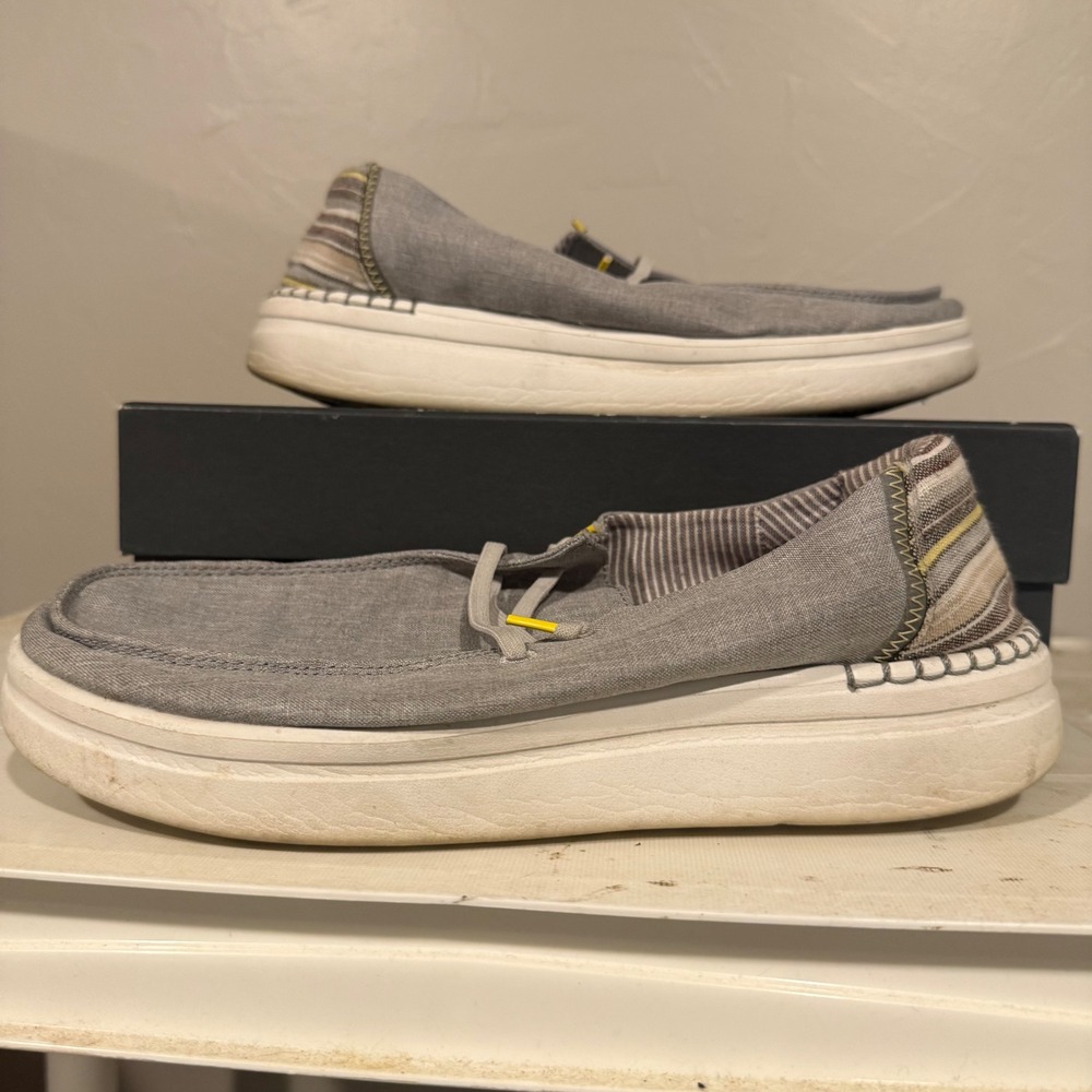 Hey Dude Wendy Rise Shoes Womens Size 9 Grey Linen Excellent Platform Slip On